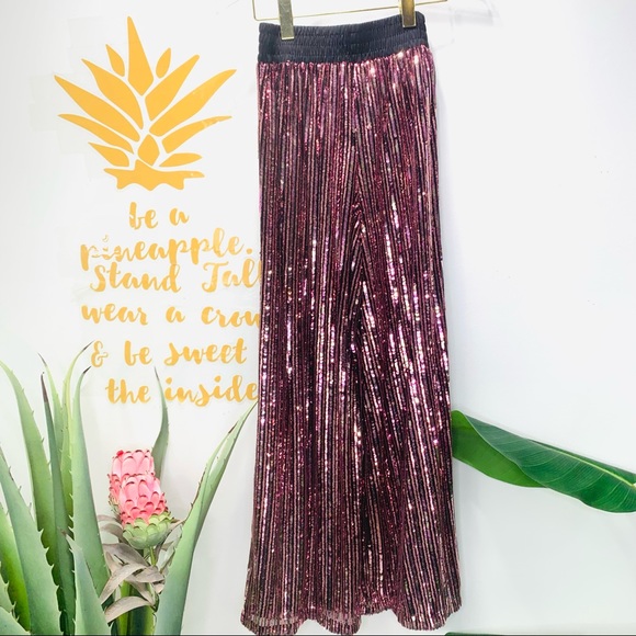 VICTORIA’S SECRET Pink Gold Black Allover Sequin Wide Leg Pajama Lounge Pants XS - Picture 5 of 11